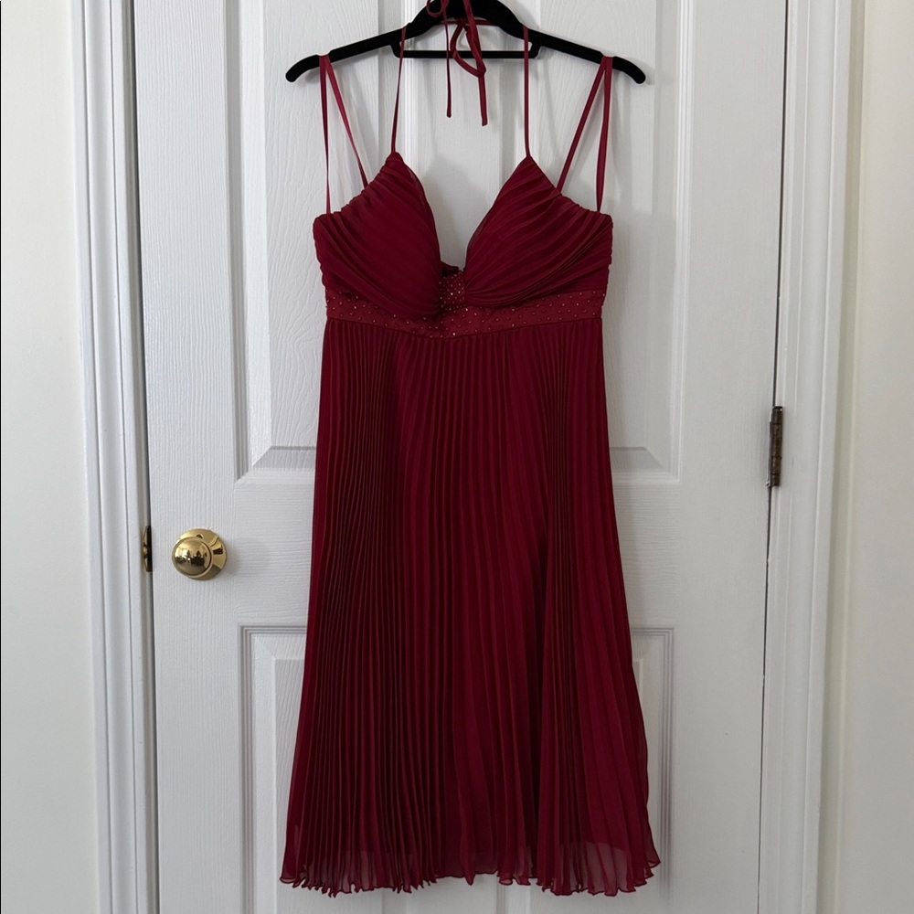 Max & Cleo Deep Red Pleated Midi Dress